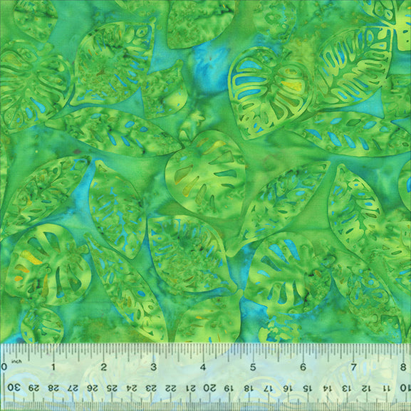 Tropical Batik Quilt Fabric - Monstera in Sea Green - 3657Q-X