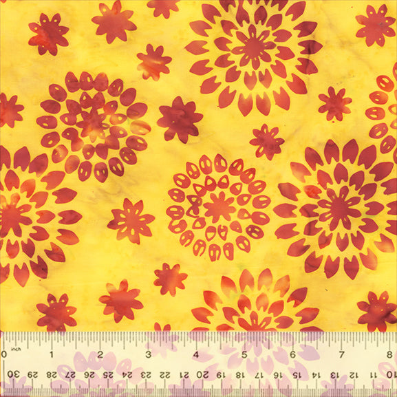 Tropical Batik Quilt Fabric - Mum Burst in Yellow - 3653Q-X