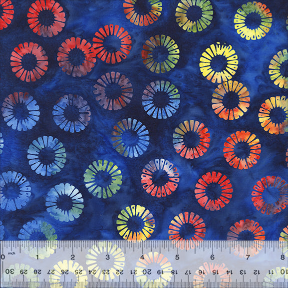 Tropical Batik Quilt Fabric - Petal Wheels in Navy Blue - 3661Q-X