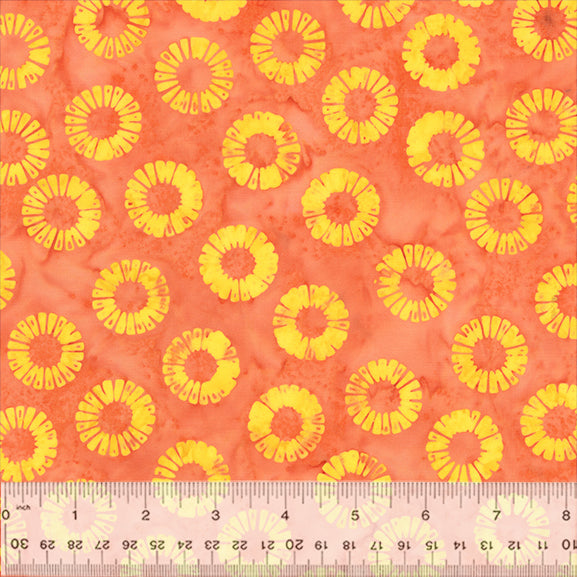 Tropical Batik Quilt Fabric - Petal Wheels in Peach Orange - 3652Q-X