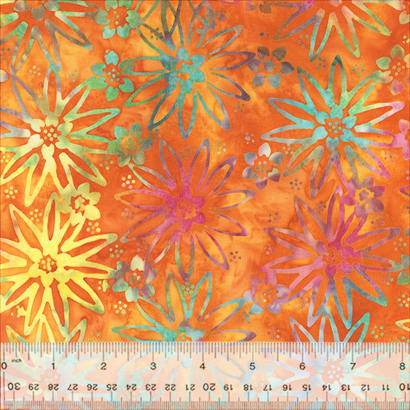 Tropical Batik Quilt Fabric - Star Flower in Orange - 3650Q-X