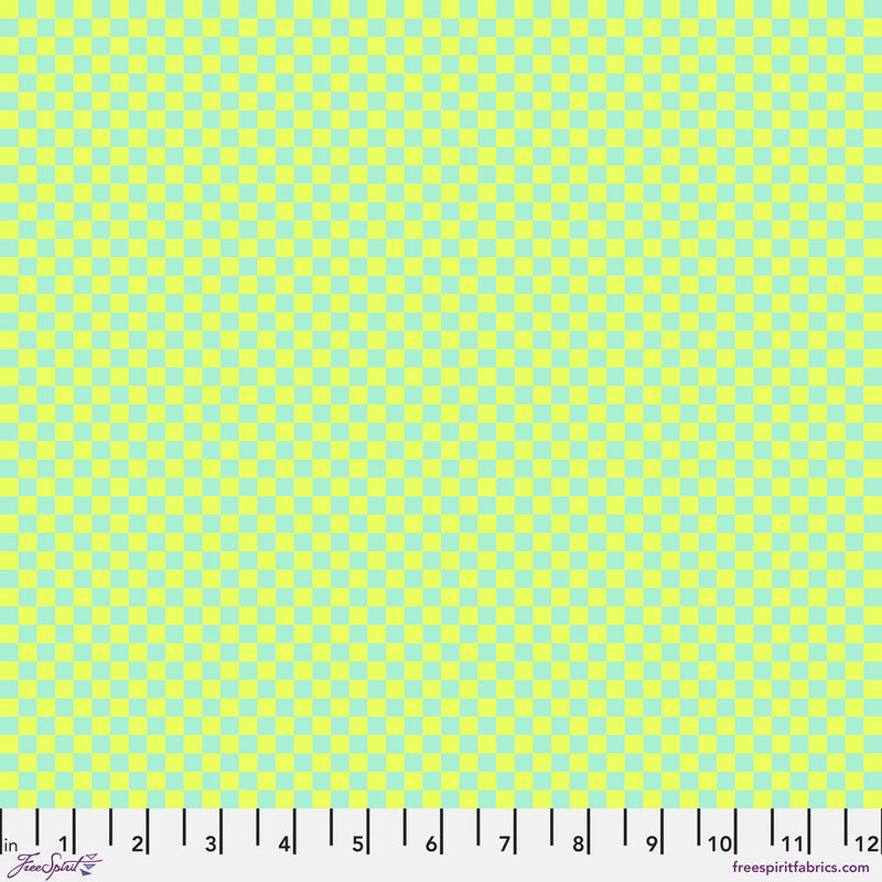 Untamed Quilt Fabric by Tula Pink - Check Please in Moonbeam Green/Blue - PWTP242.MOONBEAM