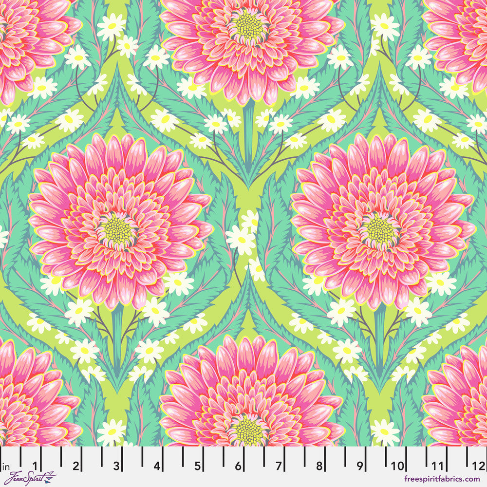 Untamed Quilt Fabric by Tula Pink - Daisy and Confused in Moonbeam Green/Pink  - PWTP236.MOONBEAM