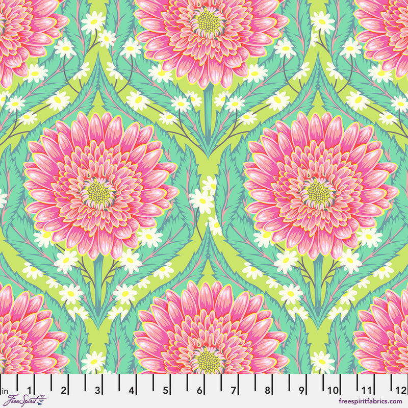 Untamed Quilt Fabric by Tula Pink - Daisy and Confused in Moonbeam Green/Pink  - PWTP236.MOONBEAM