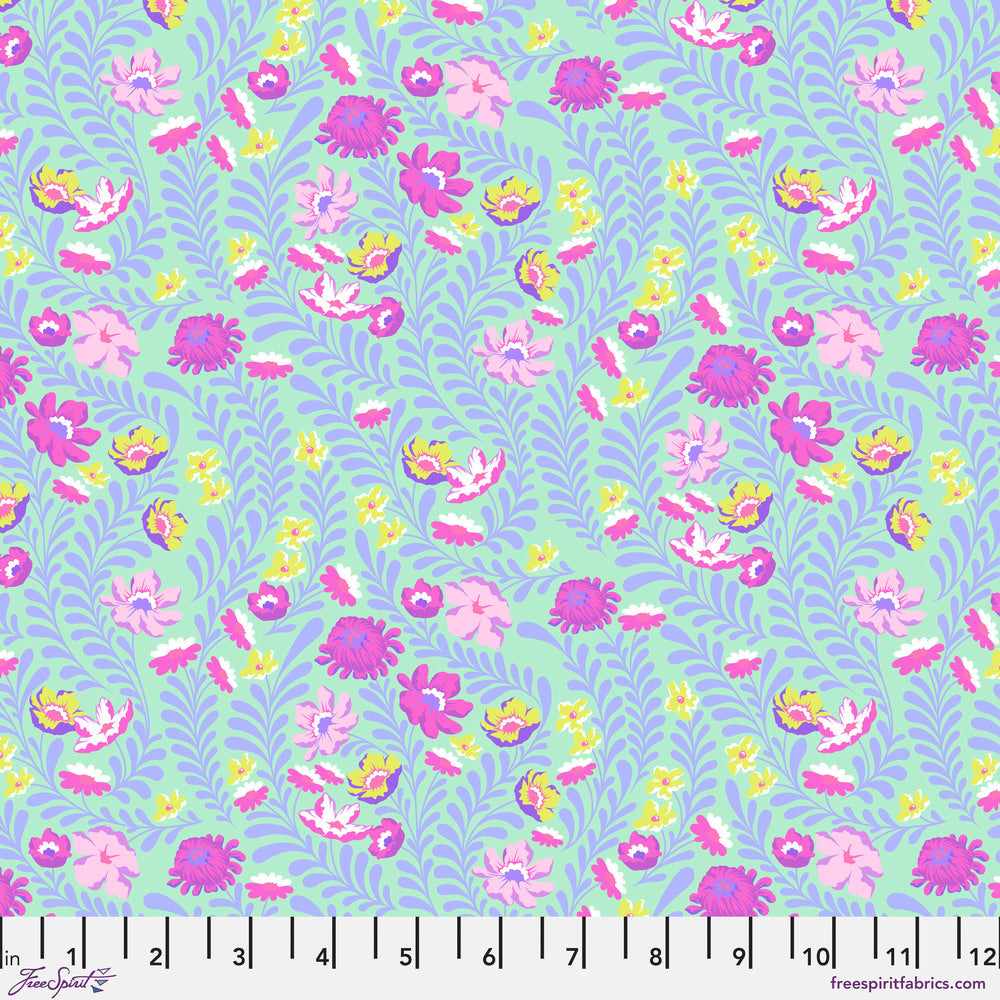 Untamed Quilt Fabric by Tula Pink - Flowerfield in Cosmic Green/Purple - PWTP243.COSMIC