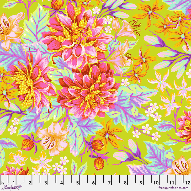 Untamed Quilt Fabric by Tula Pink - Hello Dahlia in Moonbeam Green/Multi - PWTP234.MOONBEAM