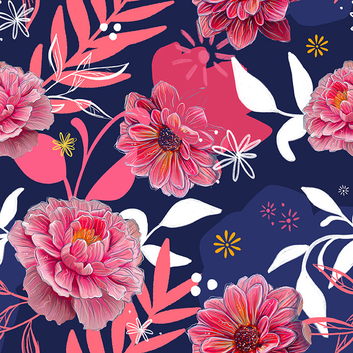 Visions Quilt Fabric - Pink Pop in Navy Blue - 12023630