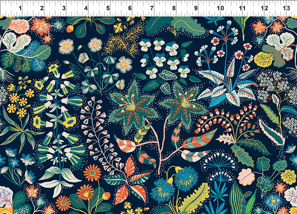 Whimsy Quilt Fabric - Garden in Navy Blue - 1WMS-2