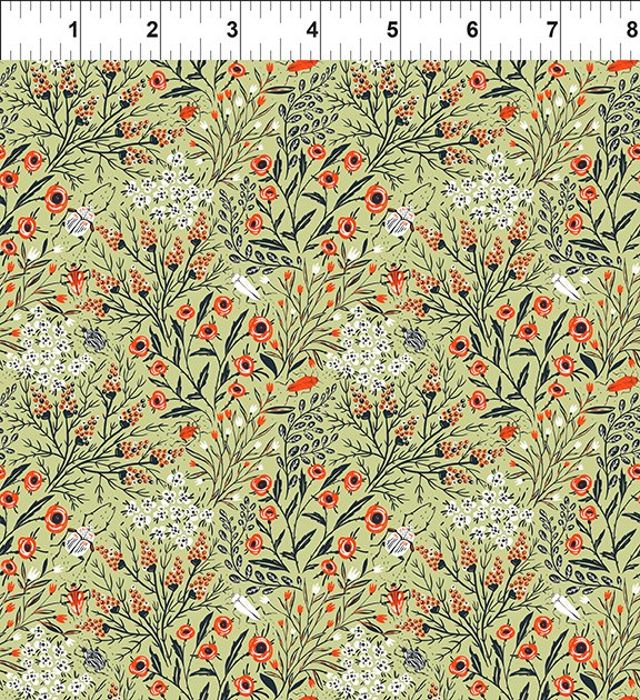 Whimsy Quilt Fabric - Poppies in Green - 4WMS-1