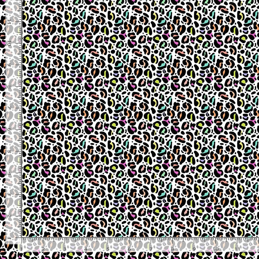 Wild Quilt Fabric - Leopard Print in Iridian White with Black/Multi Spots - STELLA-DPJ3031 IRIDIAN