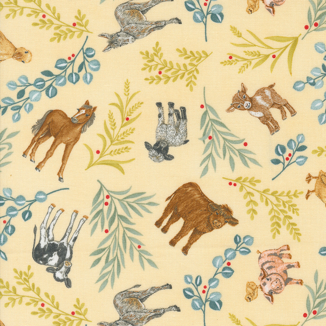 Willow's Farm Quilt Fabric - Farm Animals Allover in Sunshine Yellow - 56101 14