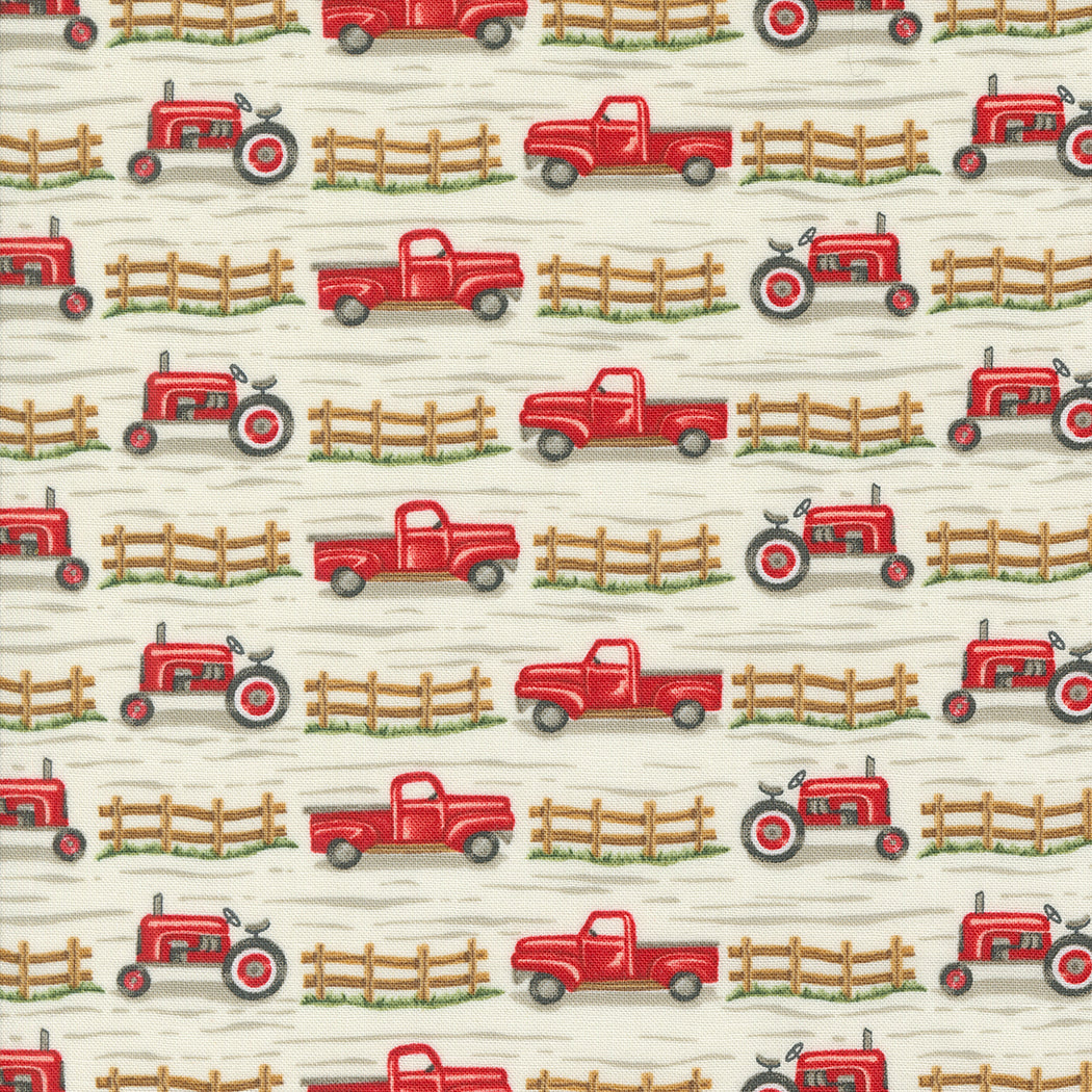 Willow's Farm Quilt Fabric - Trucks and Tractors in Cloud Cream - 56103 11