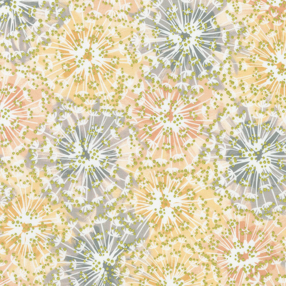 Wishwell Summerstone Quilt Fabric - Dandelion Puffballs in Coral Multi - WELDM-22875-143 CORAL