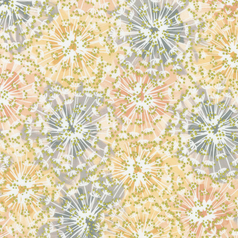 Wishwell Summerstone Quilt Fabric - Dandelion Puffballs in Coral Multi - WELDM-22875-143 CORAL