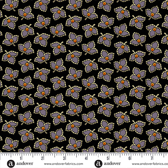 Witchy Couture Quilt Fabric - Nightshade (Leaves) in Thistle Black/Purple - A-1116-P