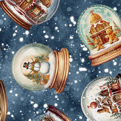 Wonderful Christmastime Quilt Fabric - Snow Globe Toss in Dark Blue  - 2600 30337 W