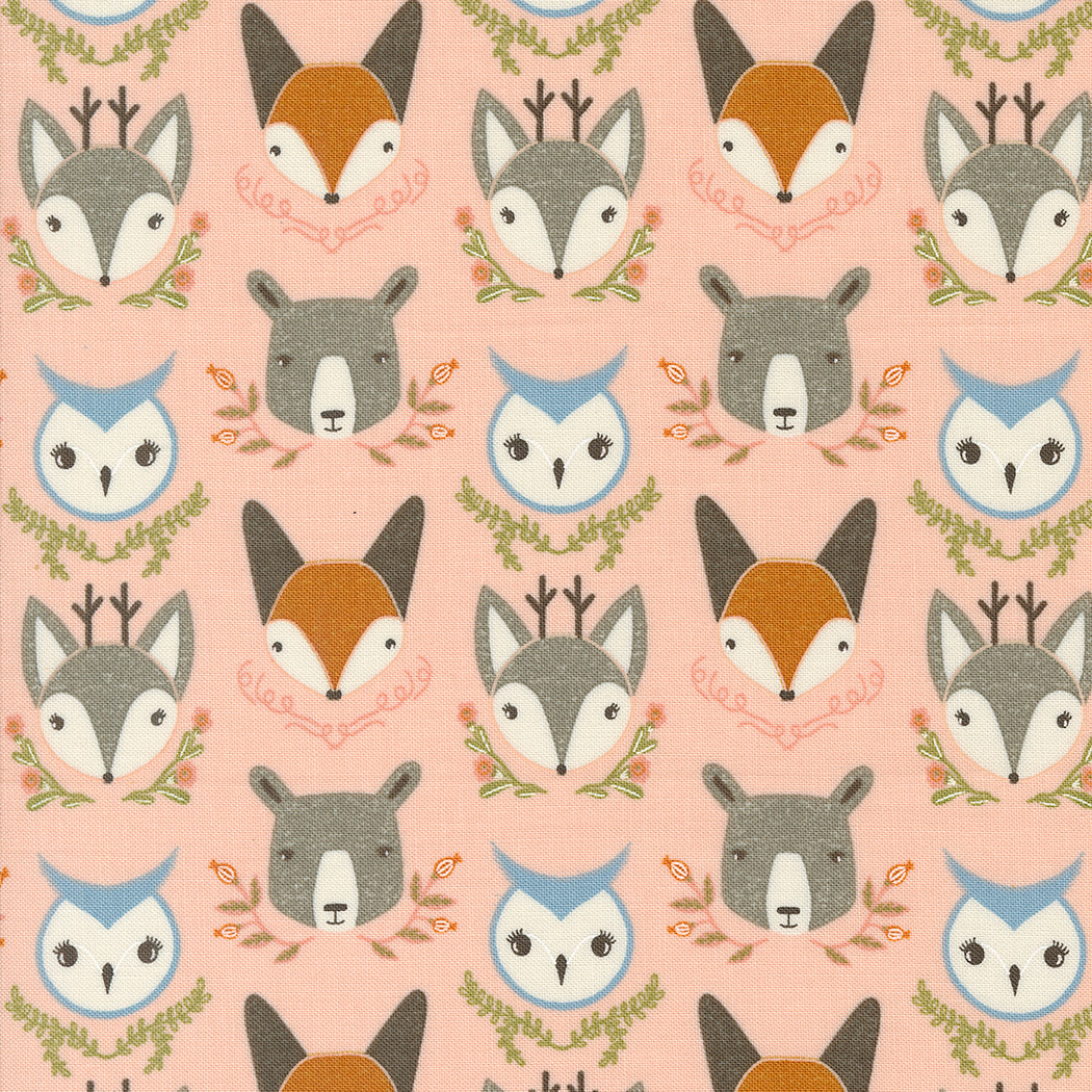 Woodland Wonder Quilt Fabric - Bobbleheads in Blush Pink/Multi - 48392 18