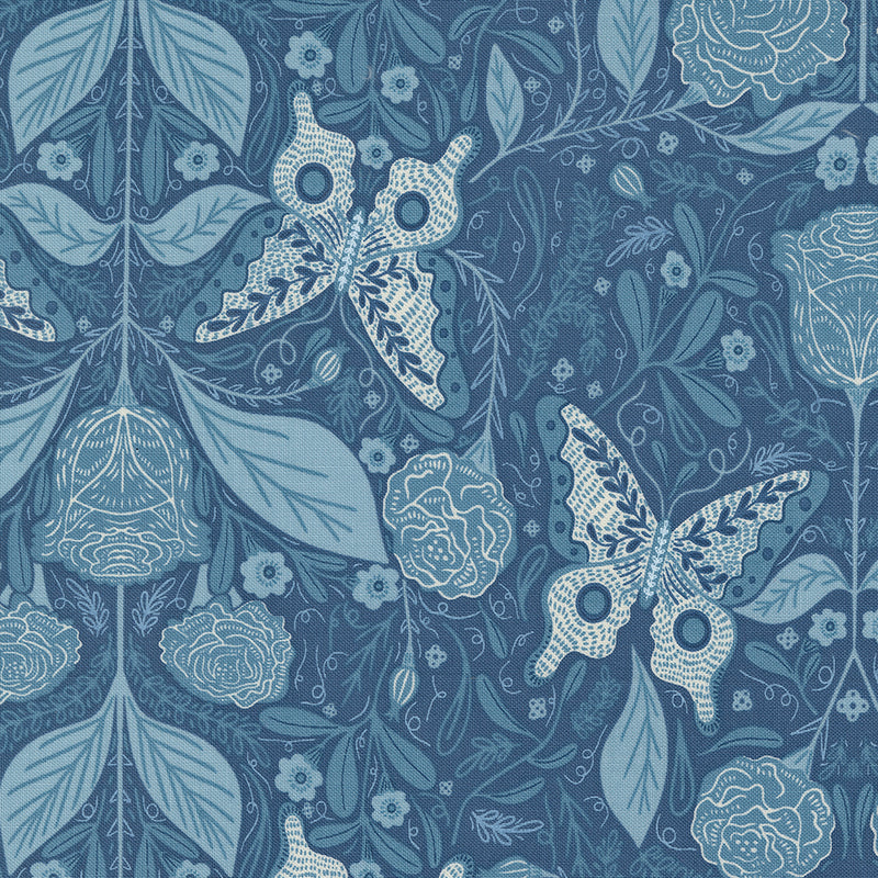 Woodland Wonder Quilt Fabric - Vintage Butterfly in Dusk Blue - 48391 14