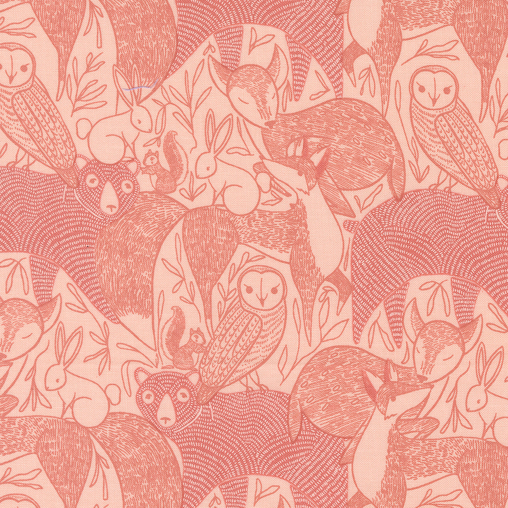 Woodland Wonder Quilt Fabric - Woodland Wonder Animals in Blush Pink ...