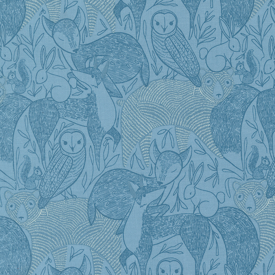 Woodland Wonder Quilt Fabric - Woodland Wonder Animals in Sky Blue - 48390 16