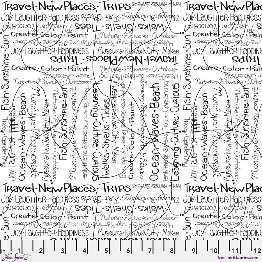 Writing on the Wall Quilt Fabric - Going Places in White - PWSS999.WHITE