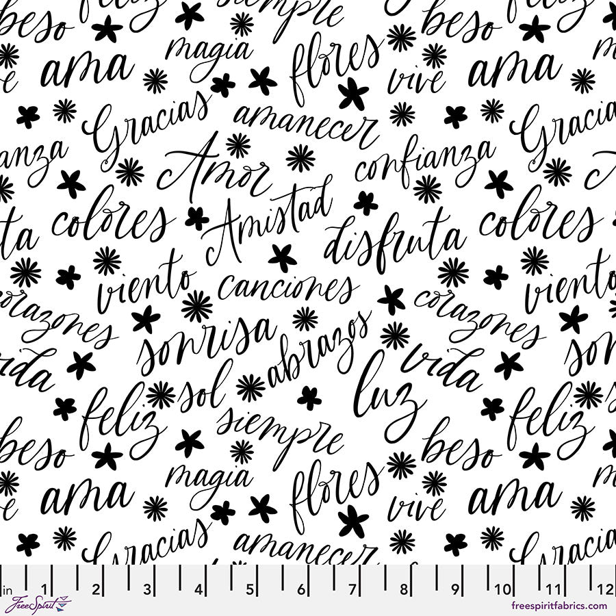 Writing on the Wall Quilt Fabric - Palabras in White - PWMC999.WHITE