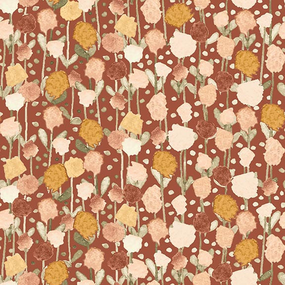 You Are My Sunshine Quilt Fabric - Abstract Garden in Dark Rose - 1468-28