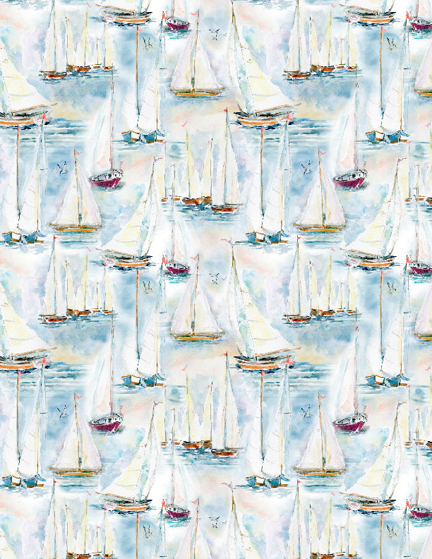 Coastal Sanctuary Quilt Fabric - Boats Allover in Multi - 3023 39783 451