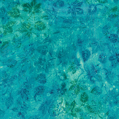 Flourish Quilt Fabric - Stucco Leaf Blender in Teal Blue/Green - 1649 29336 QK