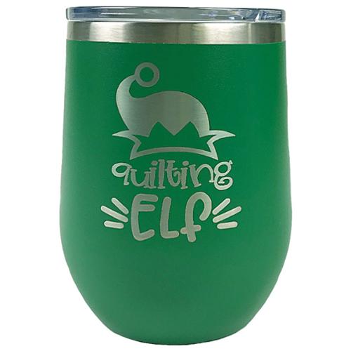 Wine Tumbler - Quilting Elf, 12 oz. - Green - TWB12 QE GRN